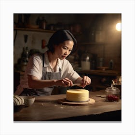 Asian Woman Preparing A Cake 1 Canvas Print