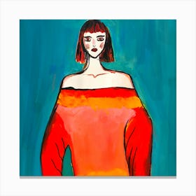 Woman In An Orange Sweater Canvas Print