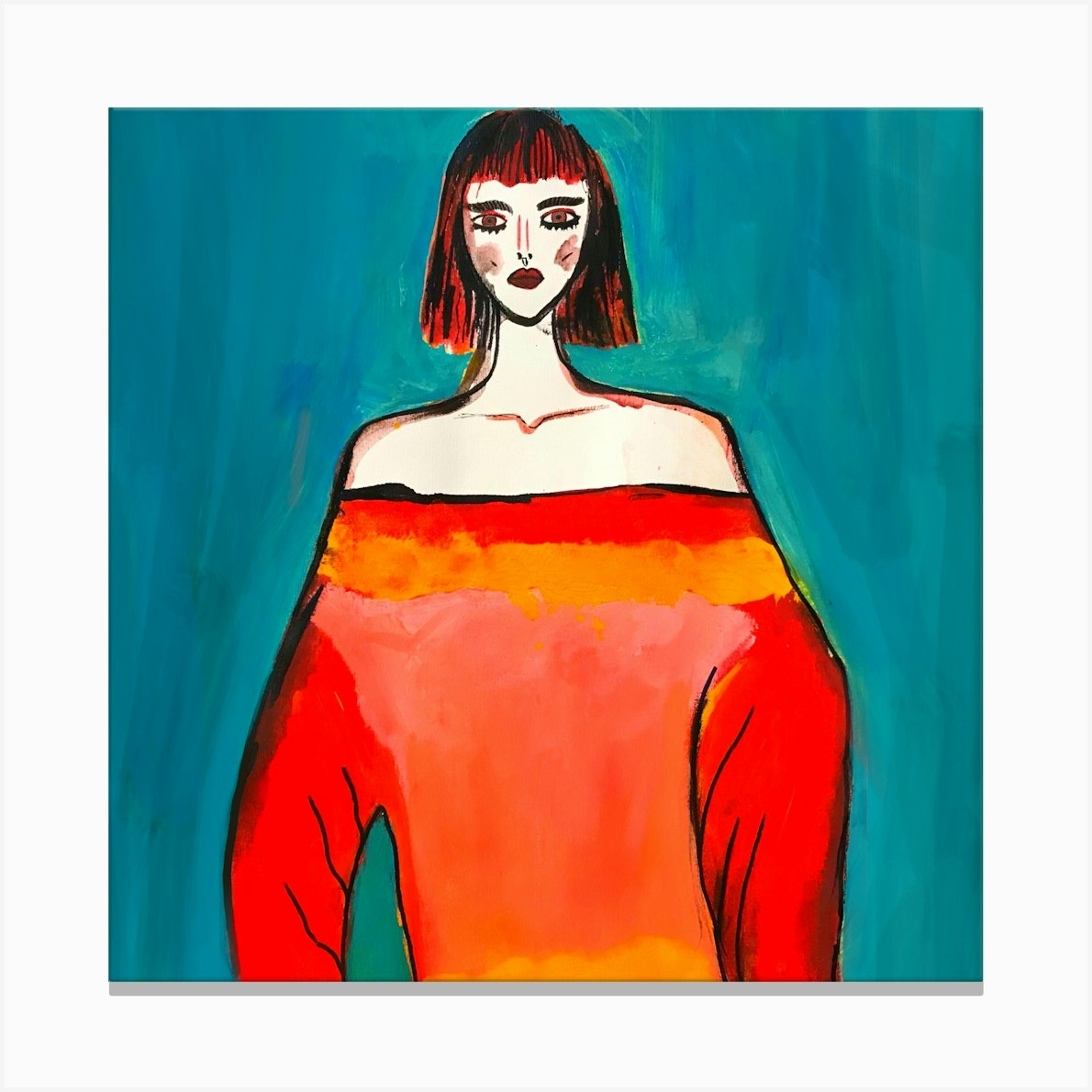 Woman In An Orange Sweater Canvas Print by Wanderlandz