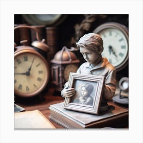 Boy Holding A Picture Canvas Print