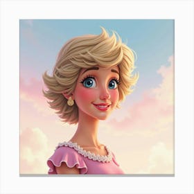 Smiling Princess Diana With A Dreamy Pastel Watercolor Sky Behind Her Canvas Print