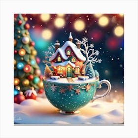 Christmas House In A Cup Canvas Print