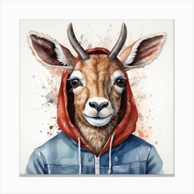 Watercolour Cartoon Antelope In A Hoodie 1 Canvas Print