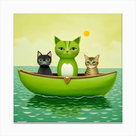 Three Cats In A Pea Green Boat Canvas Print