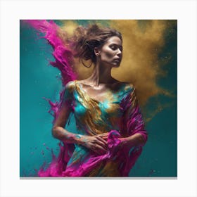 Beautiful Woman In A Colorful Dress 1 Canvas Print