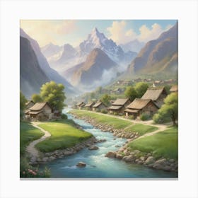 Village In The Mountains Art Print 1 Canvas Print