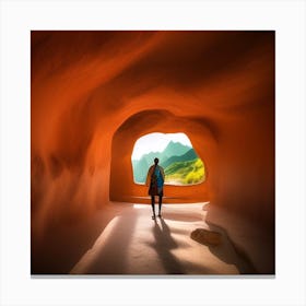 Man Standing In A Cave Canvas Print