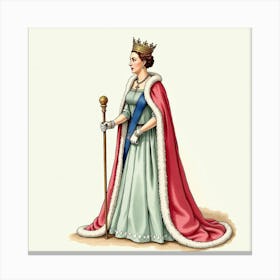 Watercolor Painting Of Queen Elizabeth I, Detailed Royal Robes, Scepter 1 Canvas Print