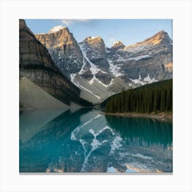 A Photo Of The Canadian Rocky Mountains With A Turquoise Lake Canvas Print