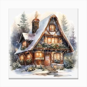 Christmas House In The Woods 3 Canvas Print