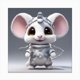 A Super Cute Chibi Zodiac Rat, In The Universe, With Snowwhite Shiny Fur, Happy Smile, Happy Smile, (3) Canvas Print