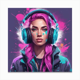 Gamer Girl With Pink Hair And Headphones Canvas Print