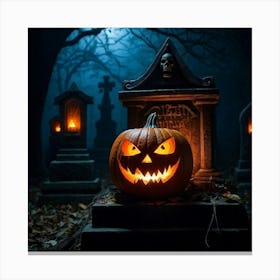 A Sinisterjack O Lantern Grinning Wildly Cast In Eerie Luminescence By The Ambient Night Fear Lur (1) Canvas Print