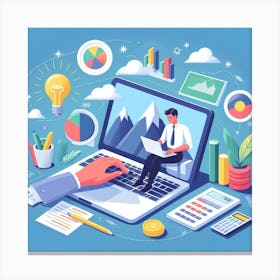 Businessman Working On Laptop Canvas Print