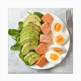 Plate Of Salmon, Eggs And Spinach Canvas Print