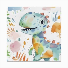 Cute Muted Pastels Carnotaurus Dinosaur 3 Canvas Print