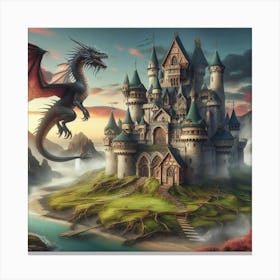 Dragon And Castle Canvas Print