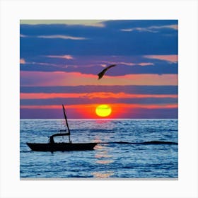 Sunset With A Sailboat Canvas Print