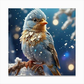 Blue Bird In The Snow Canvas Print