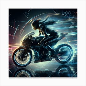 Futuristic Woman Riding A Motorcycle 1 Canvas Print