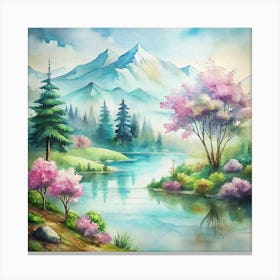 Watercolor Of A Lake Canvas Print