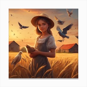 Girl In A Wheat Field Canvas Print