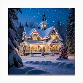 Christmas House In The Snow 12 Canvas Print