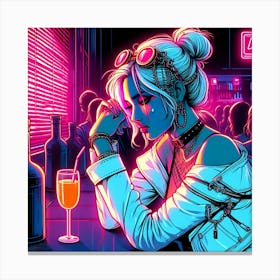 Neon Girl In A Bar Canvas Print