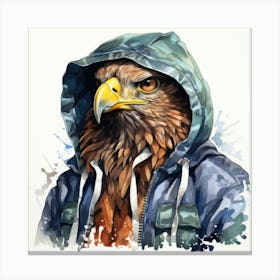 Watercolour Cartoon Hawk In A Hoodie 3 Canvas Print