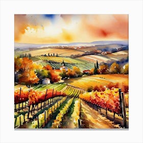 Vineyard Landscape Watercolor Painting Canvas Print