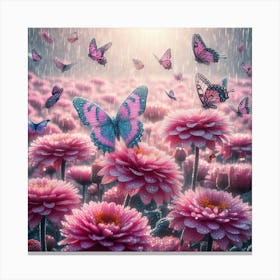 Pink Flowers In The Rain 3 Canvas Print