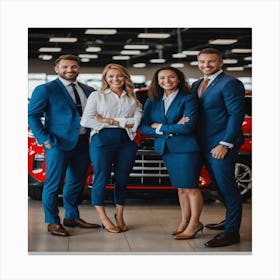 Business People Standing In Front Of A Car Canvas Print