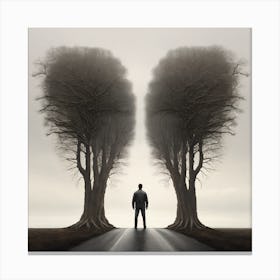 Two Trees In The Road Canvas Print