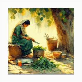 Woman Preparing Vegetables #2 Stampe su tela