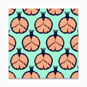 POMEGRANATES Fresh Ripe Plump Fruit in Navy Blue Orange on Mint Canvas Print