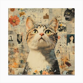 Vintage Cat On Paper 2 Canvas Print