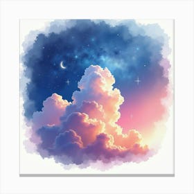 Colorful Cosmic Cloudscape In Watercolor Painting 1 Canvas Print