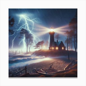 Lighthouse At Night Canvas Print