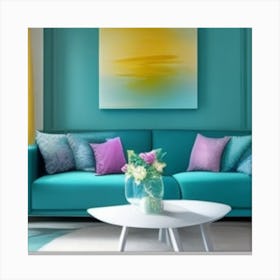 Turquoise Living Room 1 Canvas Print