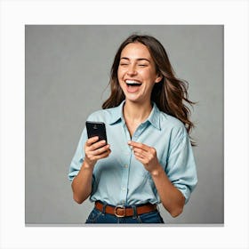 Flat Illustration Of A Woman Character With A Smart Phone In Hand Laughing Excitement Joy 95468733 Canvas Print