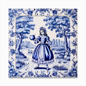 Alice In Wonderland Delft Tile Illustration 4 Canvas Print
