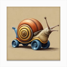 Snail On A Toy Car Canvas Print