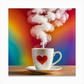 Rainbow Coffee Cup With Heart 1 Canvas Print