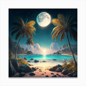 Full Moon On The Beach Canvas Print