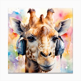 Giraffe With Headphones Canvas Print