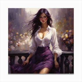 Woman Sitting On A Balcony Canvas Print