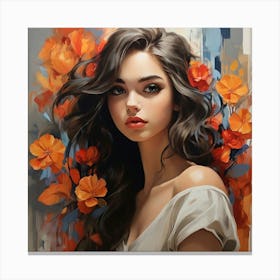 Portrait Of A Girl With Flowers Canvas Print