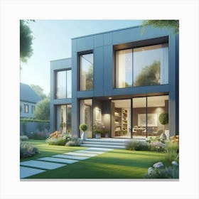 A beautiful modern house with a garden Canvas Print