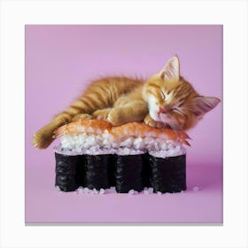 Cat Sleeping On Sushi 4 Canvas Print