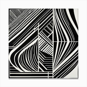Mid Century Inspired Linocut Abstract Black And White art, 127 Canvas Print